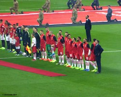 <h4>The Teams Line Up</h4>and it was noticeable how relaxed Puel Tadic and Redmond were on the end of the line 
