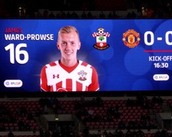 <h4>James Ward-Prowse</h4>Saints midfielder Ward-Prowse on Wembley’s screens